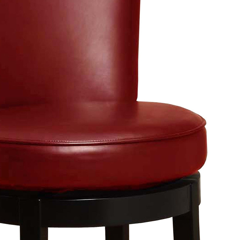 30" Red And Black Solid Wood Swivel Bar Height Bar Chair