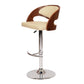 24" Cream And Brown Faux Leather And Solid Wood Swivel Low Back Adjustable Height Bar Chair