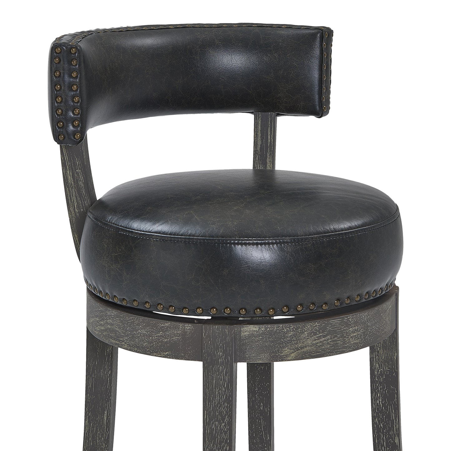 26" Black And Dark Gray Faux Leather And Wood Swivel Low Back Counter Height Bar Chair