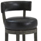 26" Black And Dark Gray Faux Leather And Wood Swivel Low Back Counter Height Bar Chair