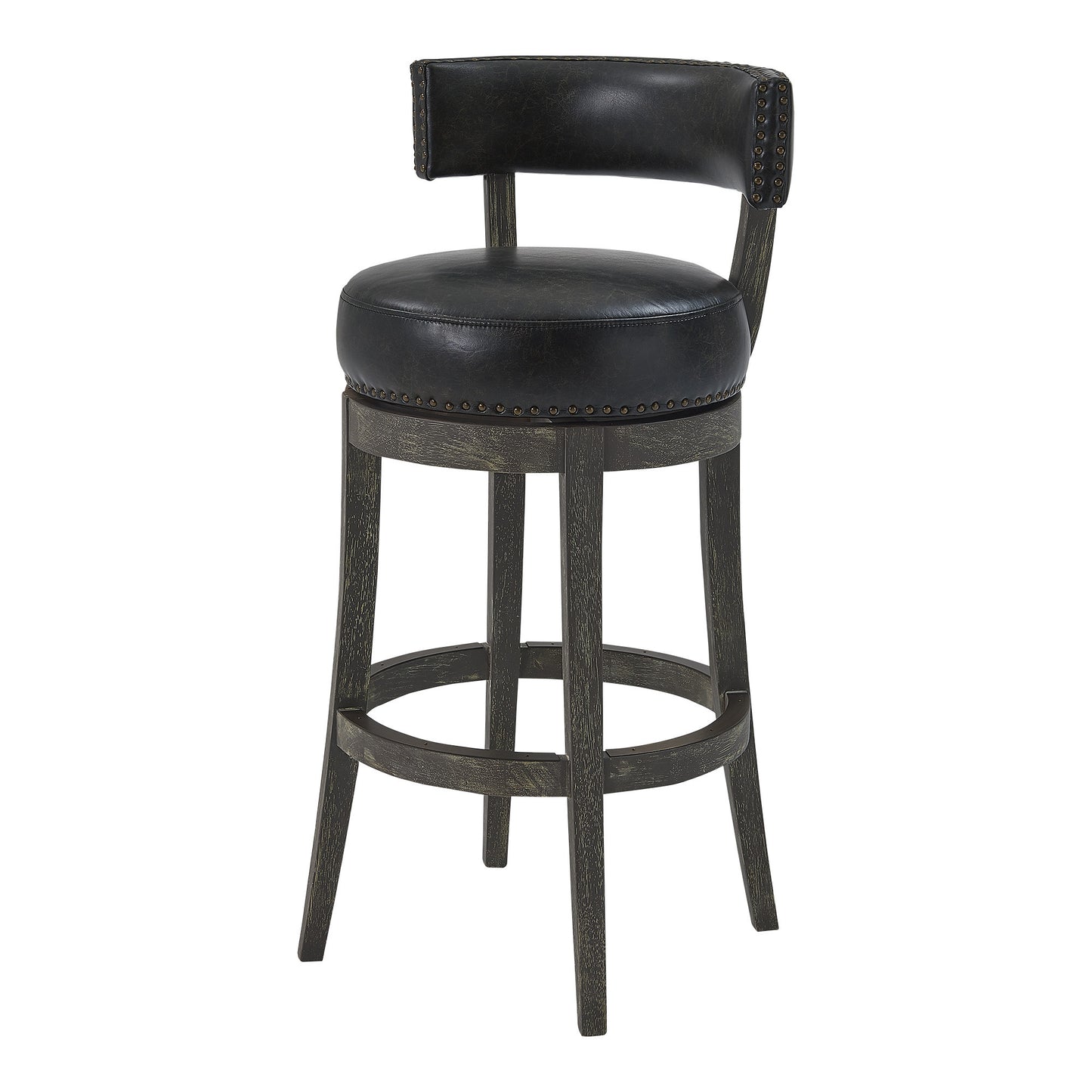 31" Onyx And Gray Solid Wood Swivel Low Back Bar Height Bar Chair