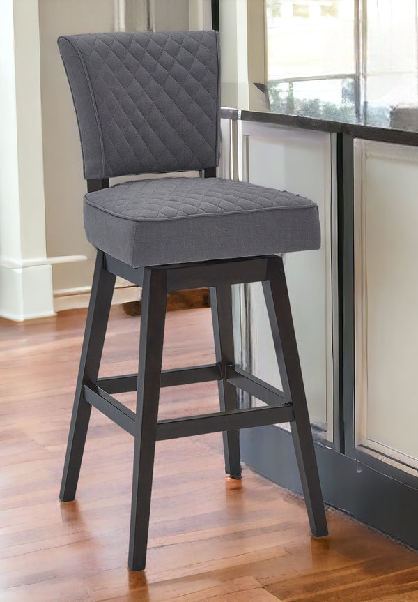 27 Gray And Espresso Solid Wood Swivel Counter Height Bar Chair