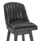 27" Onyx And Gray Faux Leather And Solid Wood Swivel Counter Height Bar Chair