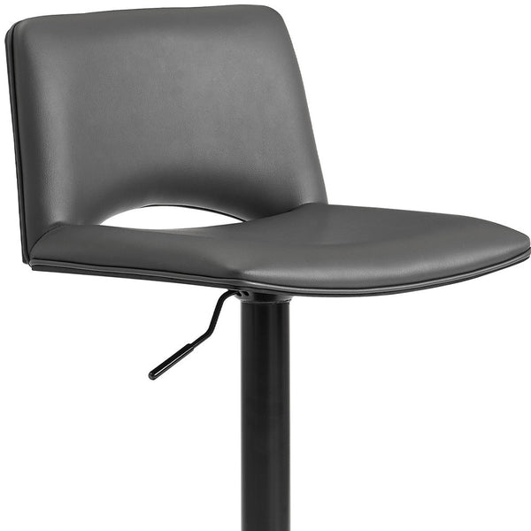 24 Gray And Black Faux Leather And Iron Swivel Low Back Adjustable Height Bar Chair