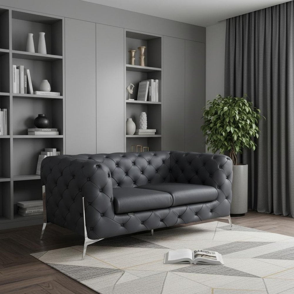 69" Gray And Silver Italian Leather Loveseat