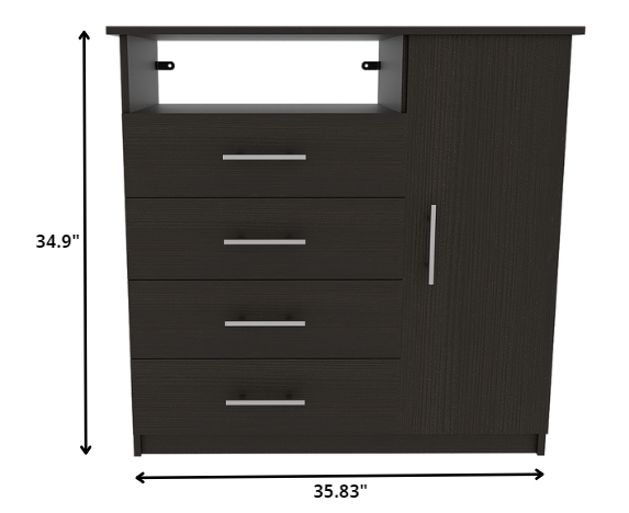 36 Black Manufactured Wood Four Drawer Combo Dresser