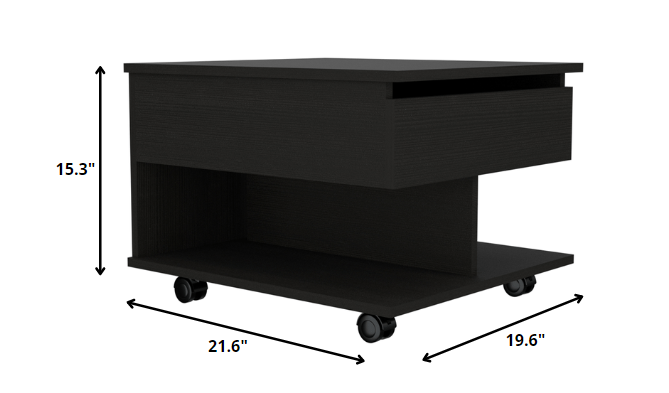 22" Black Manufactured Wood Rectangular Lift Top Coffee Table With Drawer