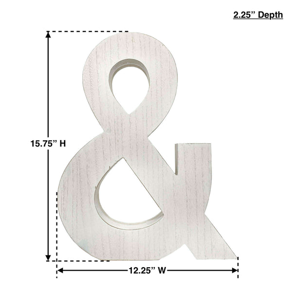 16 Distressed White Wash Wooden Initial Ampersand Sculpture