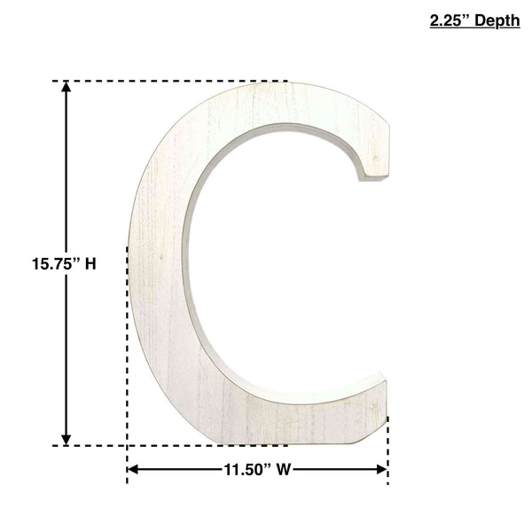 16 Distressed White Wash Wooden Initial Letter C Sculpture