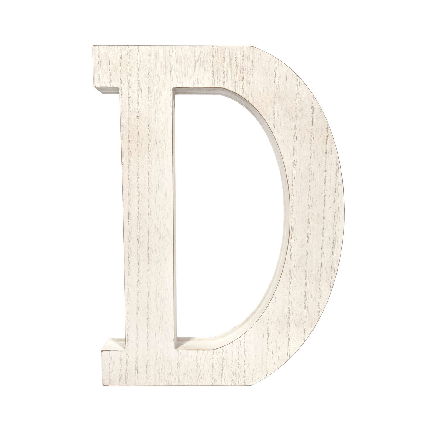 16" Distressed White Wash Wooden Initial Letter D Sculpture