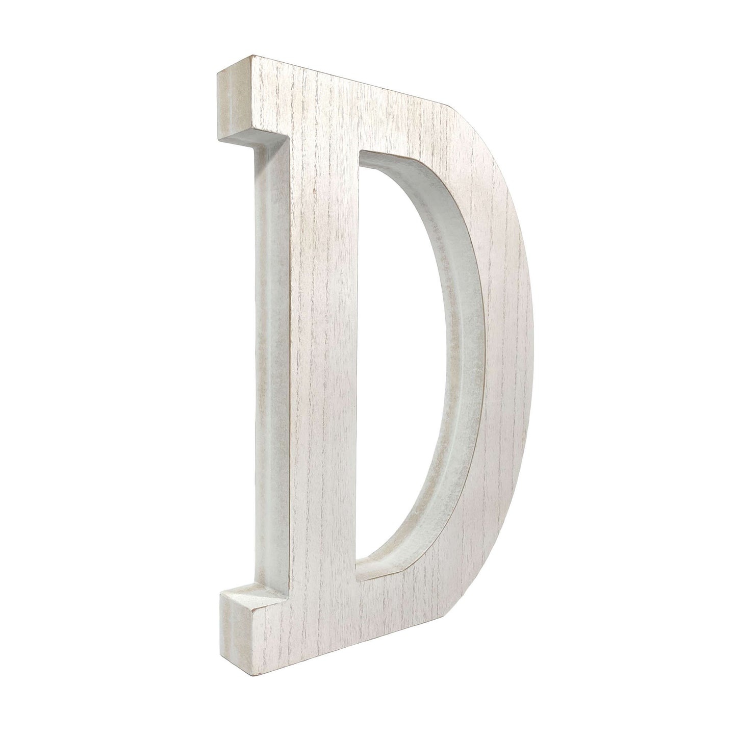 16" Distressed White Wash Wooden Initial Letter D Sculpture