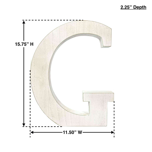 16 Distressed White Wash Wooden Initial Letter G Sculpture