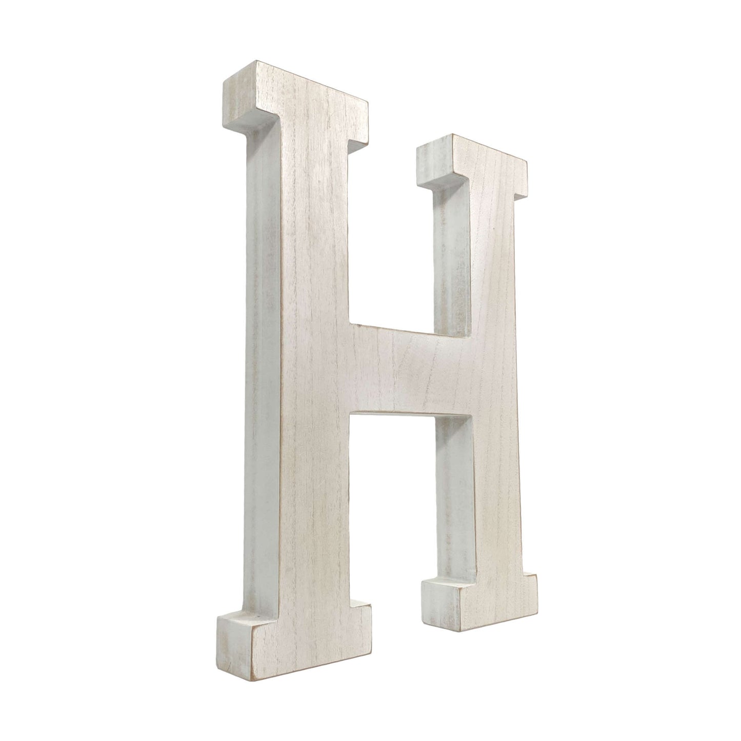 16" Distressed White Wash Wooden Initial Letter H Sculpture