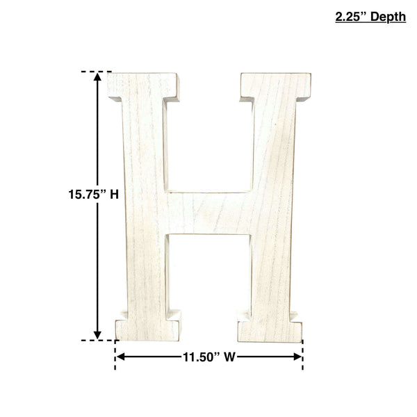 16 Distressed White Wash Wooden Initial Letter H Sculpture