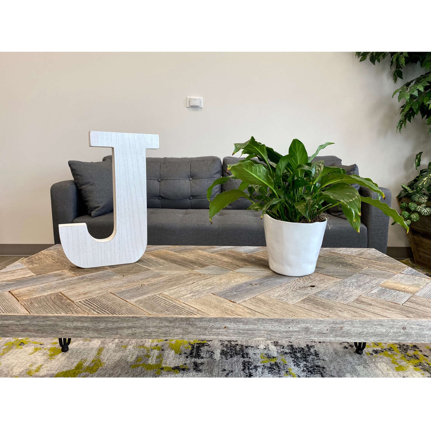 16" Distressed White Wash Wooden Initial Letter J Sculpture