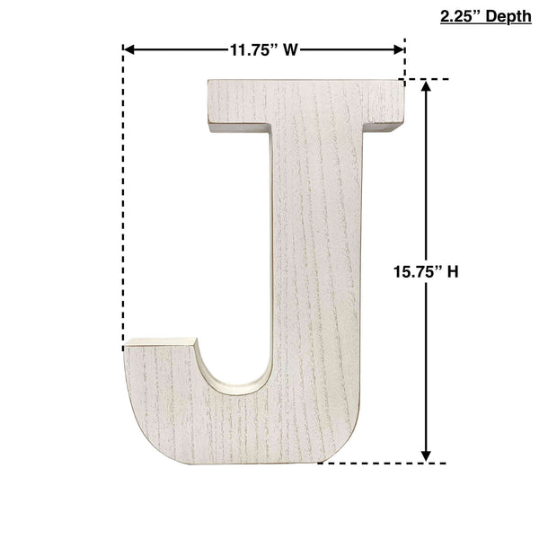 16 Distressed White Wash Wooden Initial Letter J Sculpture