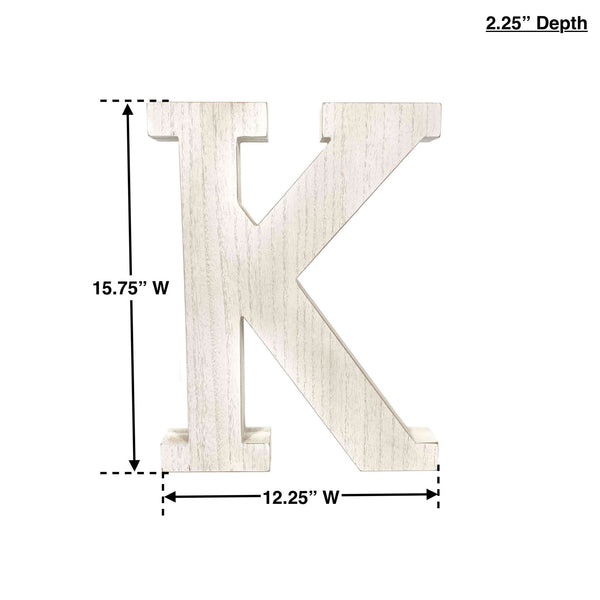 16 Distressed White Wash Wooden Initial Letter K Sculpture