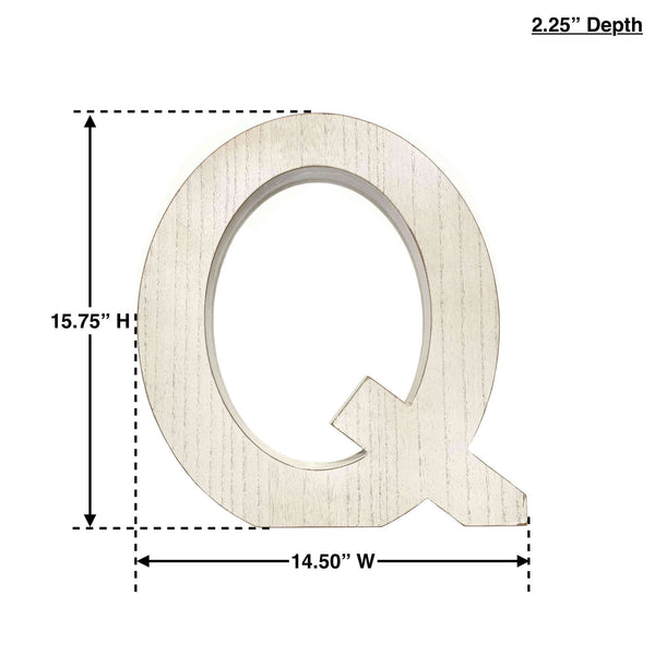 16 Distressed White Wash Wooden Initial Letter Q Sculpture