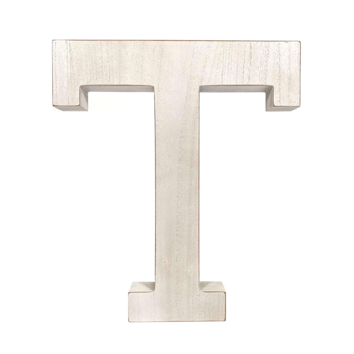 16" Distressed White Wash Wooden Initial Letter T Sculpture