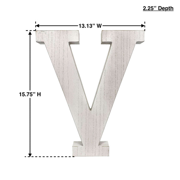 16 Distressed White Wash Wooden Initial Letter V Sculpture