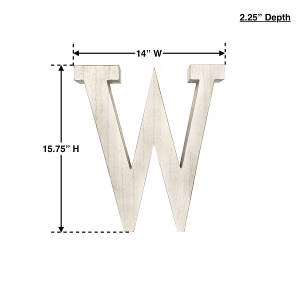 16 Distressed White Wash Wooden Initial Letter W Sculpture