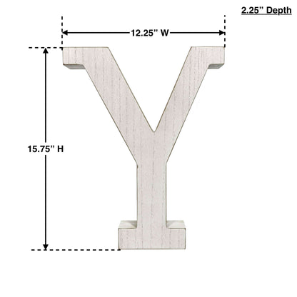 16" Distressed White Wash Wooden Initial Letter Y Sculpture