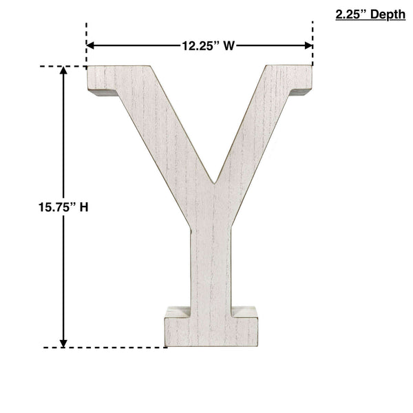 16 Distressed White Wash Wooden Initial Letter Y Sculpture