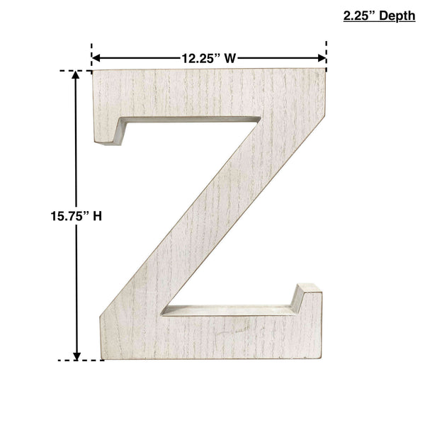 16 Distressed White Wash Wooden Initial Letter Z Sculpture