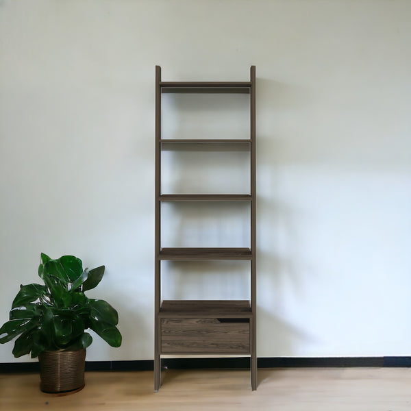 70 Brown Five Tier Ladder Bookcase with A Drawer