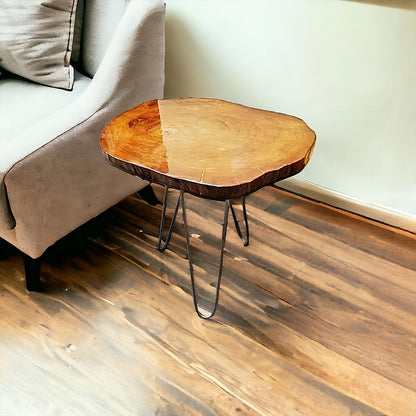 24" Natural Solid Wood Live Edge and Metal End Table