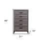 31" Grey Solid Wood Five Drawer Chest