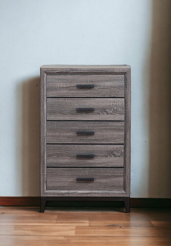 31 Grey Solid Wood Five Drawer Chest