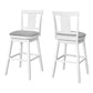 Set of Two 28 " Gray And White Faux Leather And Solid Wood Swivel Counter Height Bar Chairs