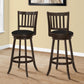 Set of Two 29 " Black And Espresso Faux Leather And Solid Wood Swivel Bar Height Bar Chairs