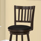 Set of Two 29 " Black And Espresso Faux Leather And Solid Wood Swivel Bar Height Bar Chairs