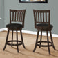 Set of Two 23 " Black And Espresso Faux Leather And Solid Wood Swivel Counter Height Bar Chairs