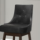 Set of Two 29 " Black And Brown Faux Leather And Solid Wood Swivel Bar Height Bar Chairs