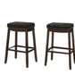 Set of Two 30 " Black And Espresso Faux Leather And Solid Wood Backless Bar Height Bar Chairs