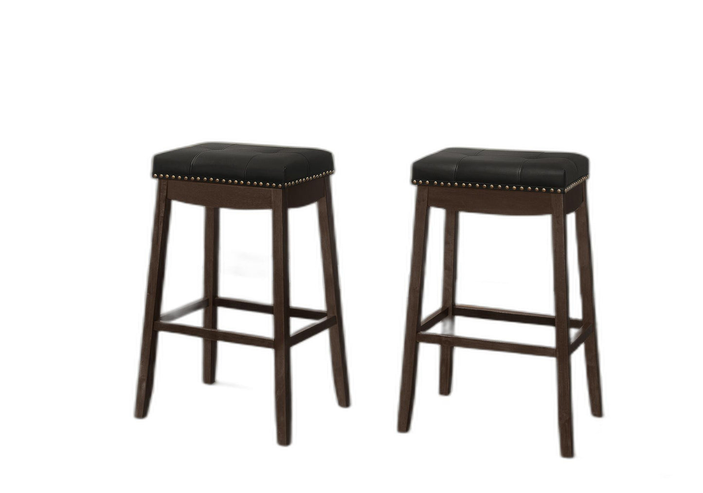 Set of Two 30 " Black And Espresso Faux Leather And Solid Wood Backless Bar Height Bar Chairs