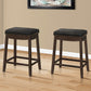 Set of Two 25 " Black And Espresso Faux Leather And Solid Wood Backless Counter Height Bar Chairs