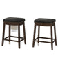 Set of Two 25 " Black And Espresso Faux Leather And Solid Wood Backless Counter Height Bar Chairs