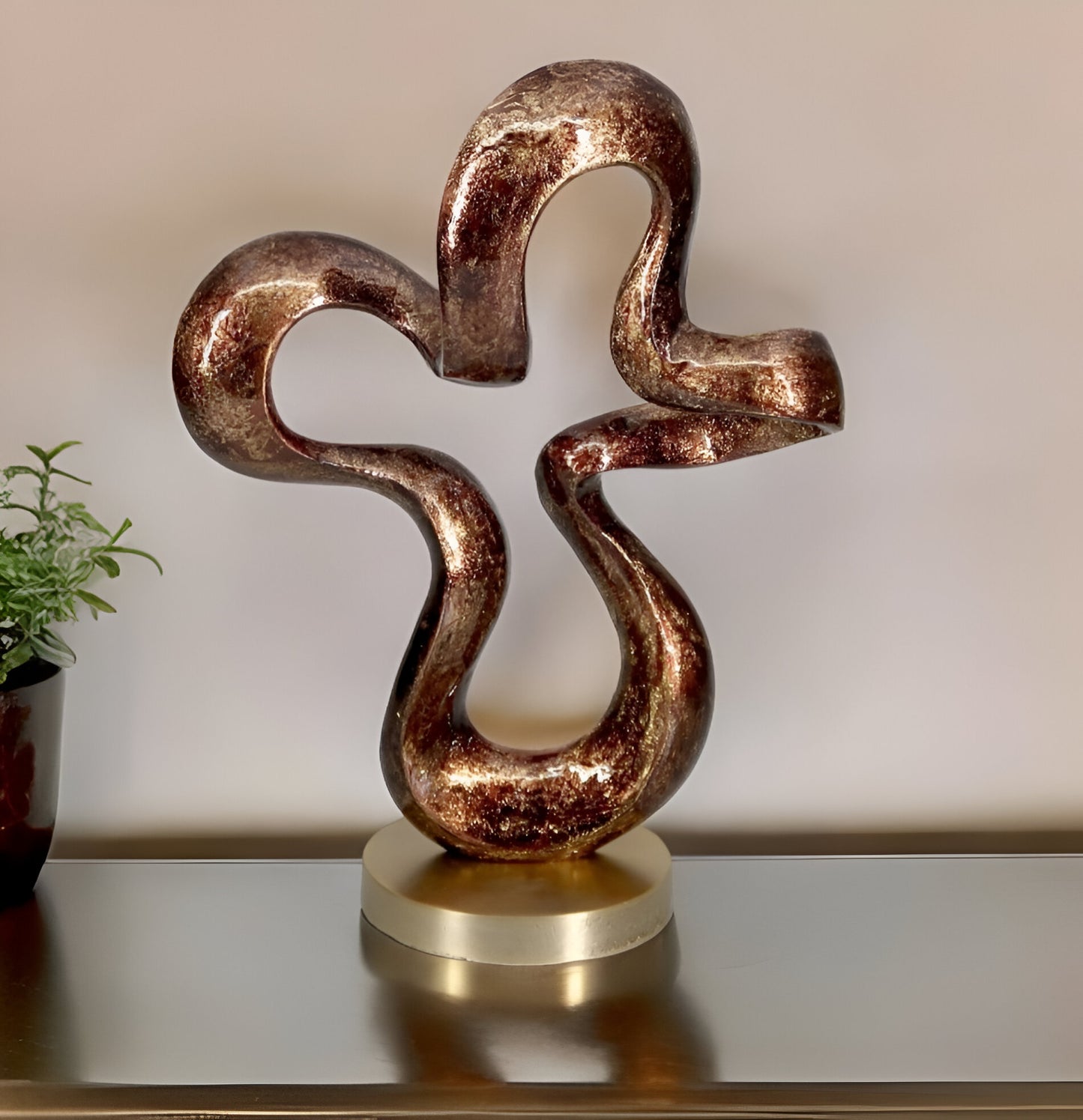 16" Brown And Gold Abstract Aluminum Sculpture