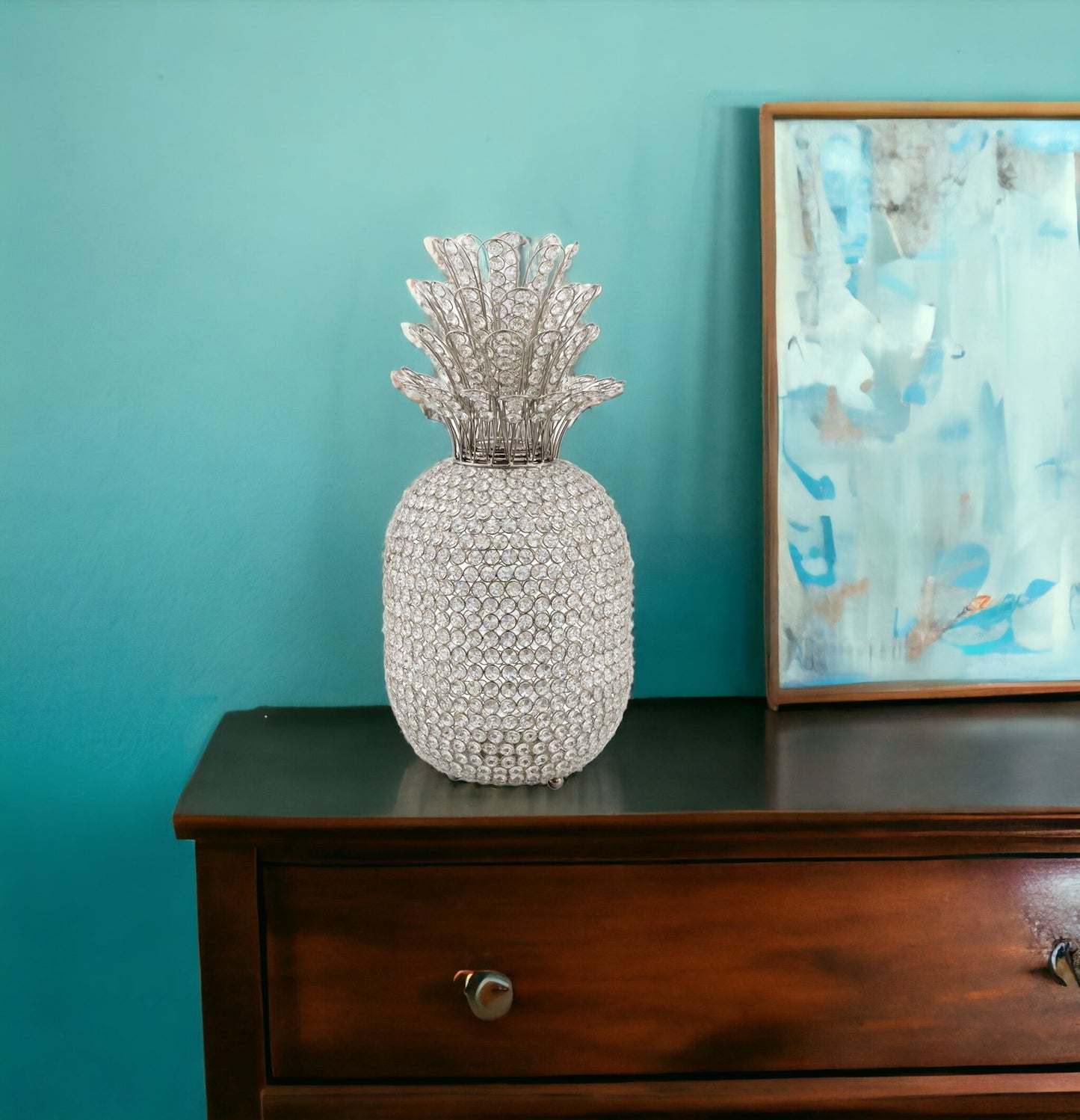 23" Glam Bling Faux Crystal and Silver Pineapple