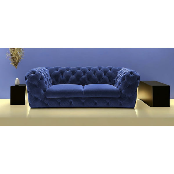 Glam  74 Blue Velvet And Gold Loveseat