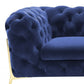 Glam  74" Blue Velvet And Gold Loveseat