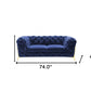 Glam  74" Blue Velvet And Gold Loveseat