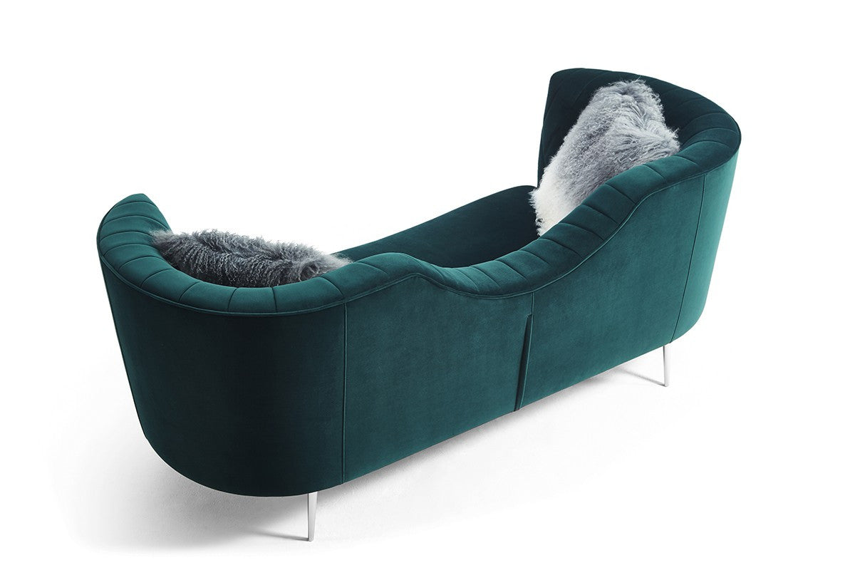 83" Green Velvet Curved Sofa With Silver Legs