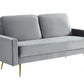 72" Gray Velvet Sofa With Brass Legs