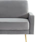 72" Gray Velvet Sofa With Brass Legs