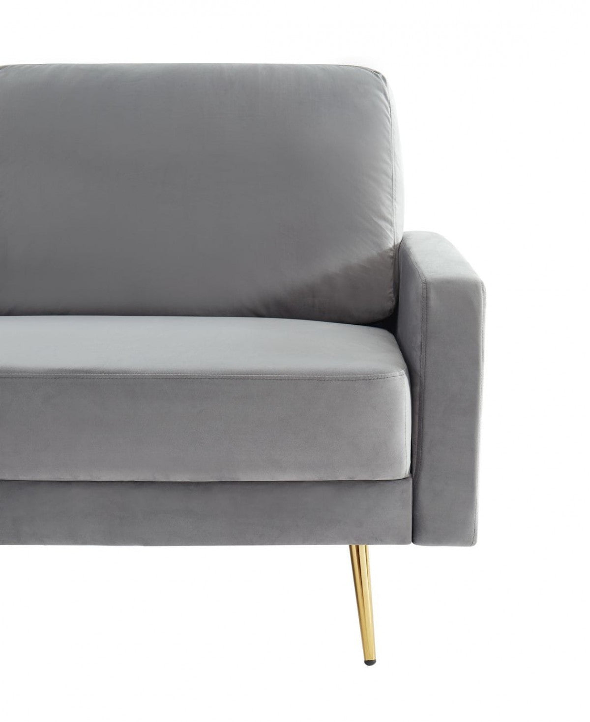 72" Gray Velvet Sofa With Brass Legs